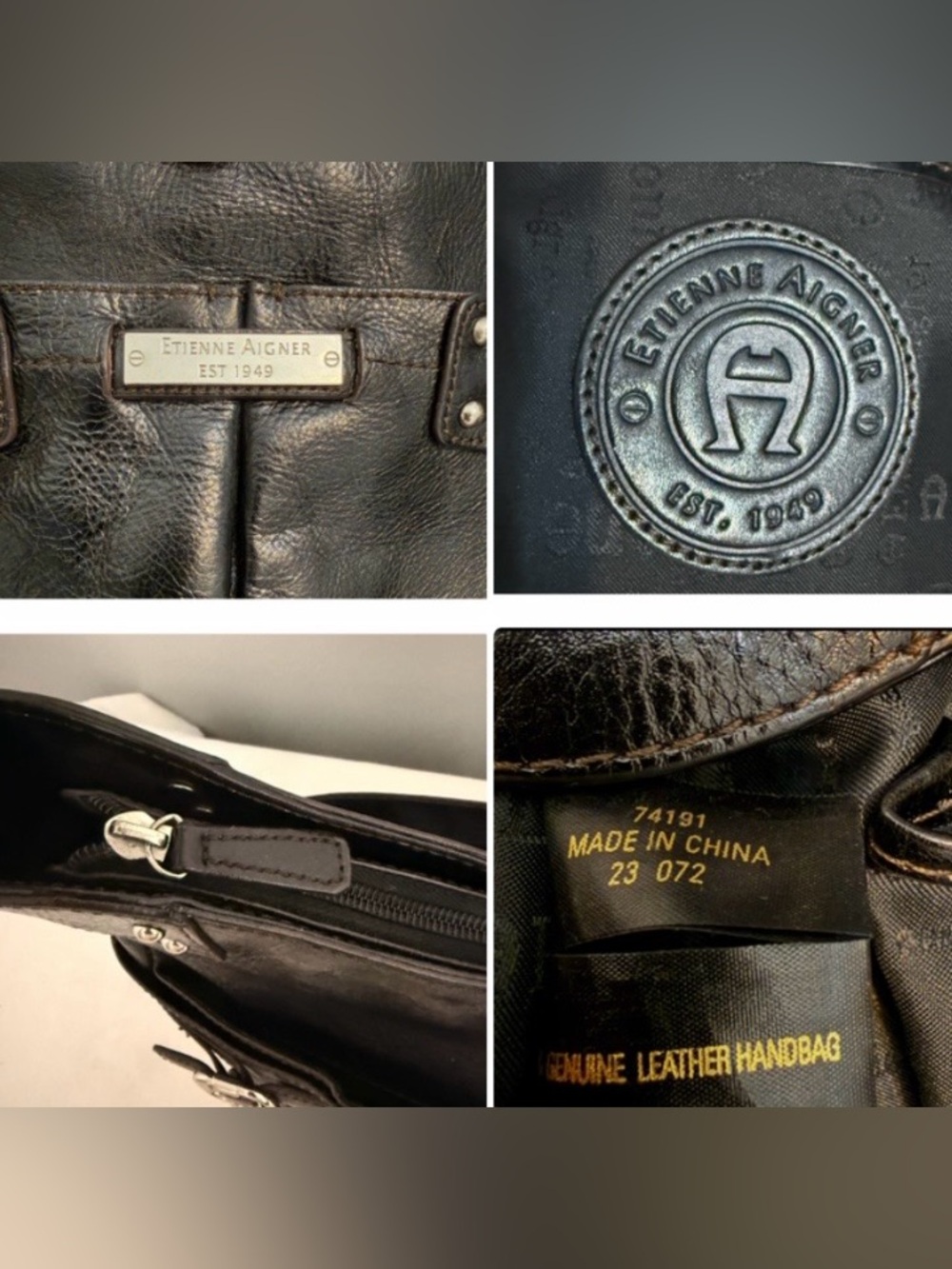 Etienne Aigner Black Leather Hobo Shoulder Bag Buckle Accents Y2K - Picture 2 of 16